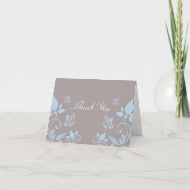 Blue Butterfly Floral Thank You Card (Front)