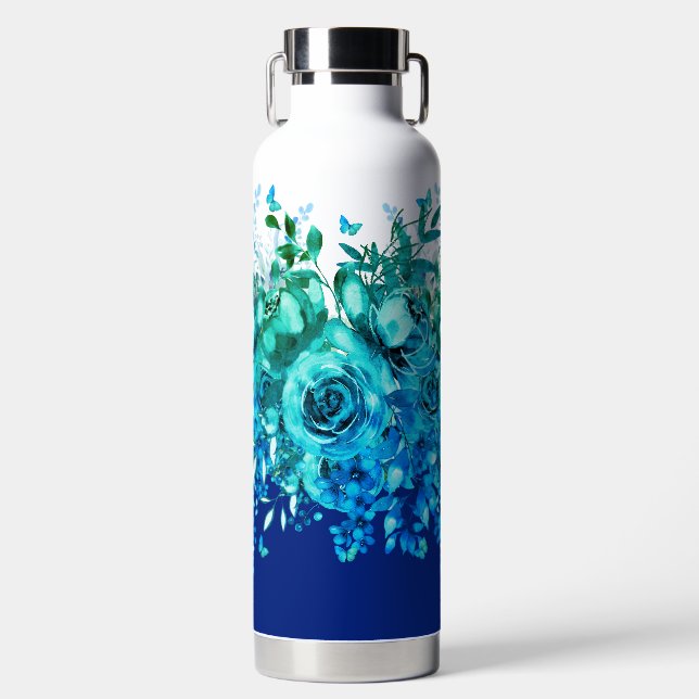 Blue Butterfly Floral Water Bottle (Front)