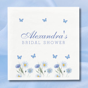 Blue Butterfly Floral Wildflower Bridal Shower Napkin