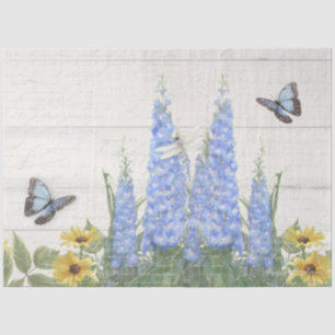 Blue Butterfly Flower Floral Sunflowers Decoupage Tissue Paper