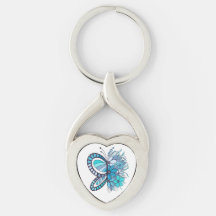 Blue Butterfly Flower Heart Keychain