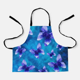 Blue Butterfly Flowers, Girls Full Print Apron