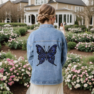 Blue Butterfly Folk Art  Denim Jacket