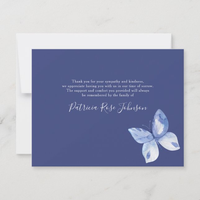 Blue Butterfly Funeral Memorial Thank You Card (Front)