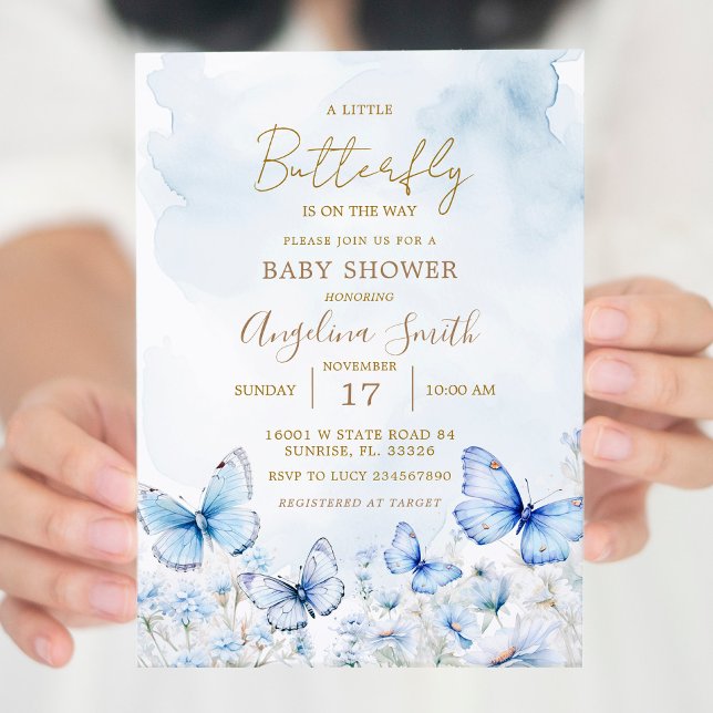 Blue Butterfly Garden Baby Shower Invitation  (Creator Uploaded)