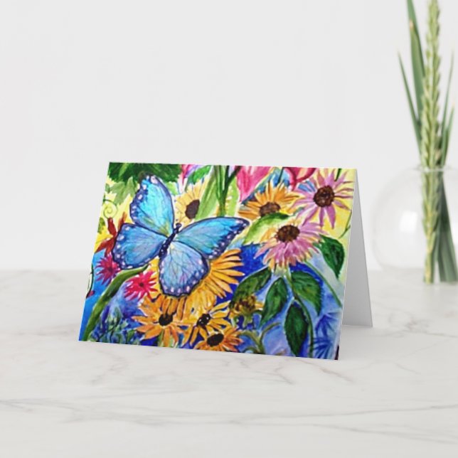 Blue Butterfly Garden Card (Front)