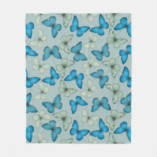 Blue Butterfly Garden Seamless Pattern Fleece Blanket