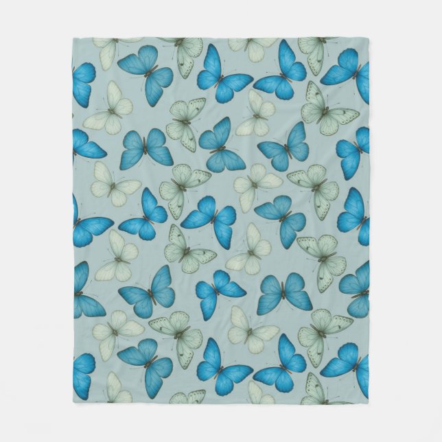 Blue Butterfly Garden Seamless Pattern Fleece Blanket (Front)