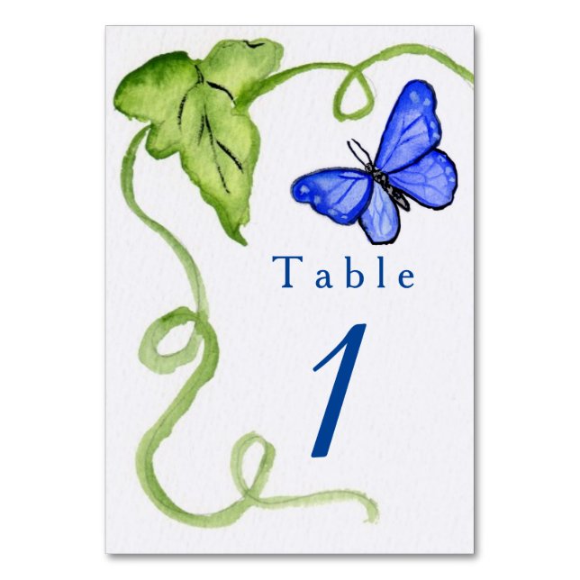 Blue Butterfly Garden Unique Table Cards Numbers (Front)