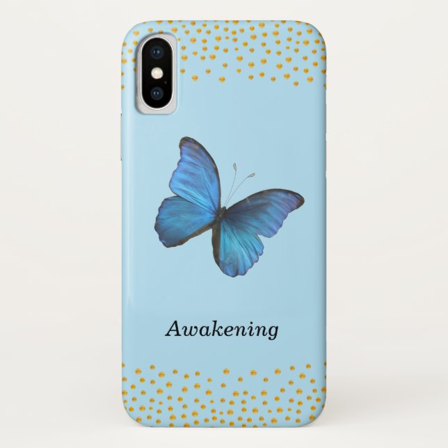 Blue Butterfly & Gold Confetti Case-Mate iPhone Case (Back)