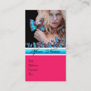 BLUE BUTTERFLY HAIR BEAUTY MAKEUP ARTIST monogram Business Card