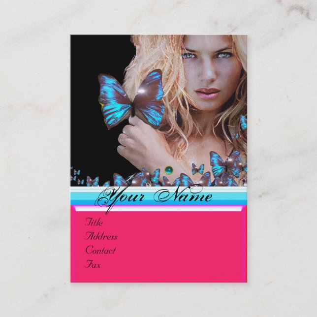 BLUE BUTTERFLY HAIR BEAUTY MAKEUP ARTIST monogram Business Card (Front)