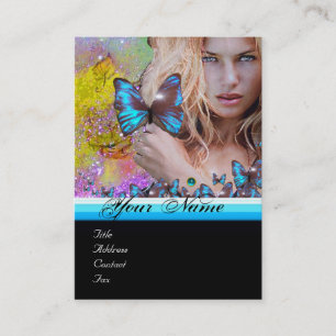 BLUE BUTTERFLY HAIR BEAUTY MAKEUP ARTIST monogram Business Card