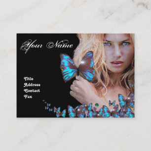 BLUE BUTTERFLY HAIR BEAUTY MAKEUP ARTIST monogram Business Card