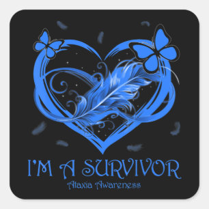 Blue Butterfly Heart I'm A Survivor Ataxia Awarene Square Sticker