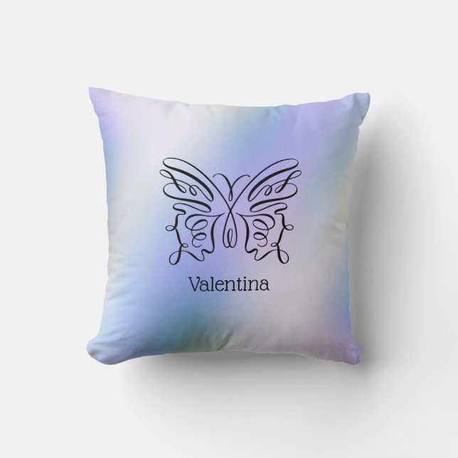Blue Butterfly Holographic Monogram Name Cushion (Front)
