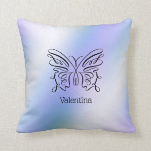 Blue Butterfly Holographic Monogram Name Cushion