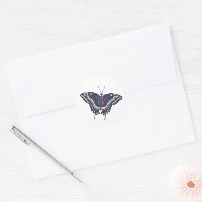Blue Butterfly Illustration Classic Round Sticker (Envelope)