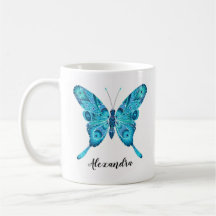 Blue Butterfly Illustration Custom Name 11oz Mug