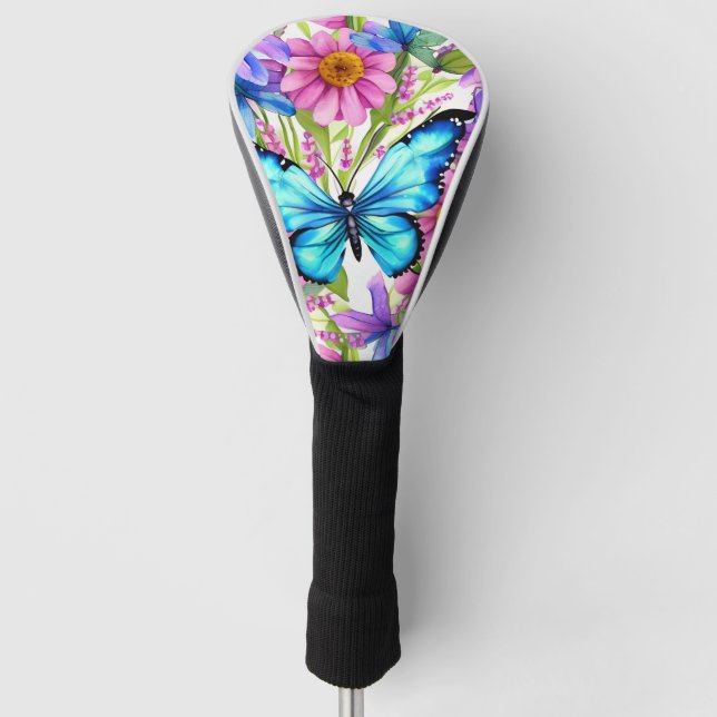 Blue Butterfly In a Field of Flowers Golf Head Cover (Front)