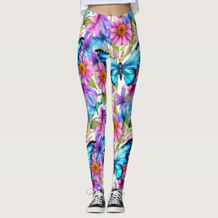 Blue Butterfly In a Field of Flowers Leggings