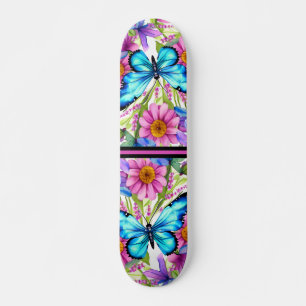 Blue Butterfly In a Field of Flowers Skateboard