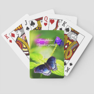 Blue Butterfly in floral setting Personalise Name Playing Cards
