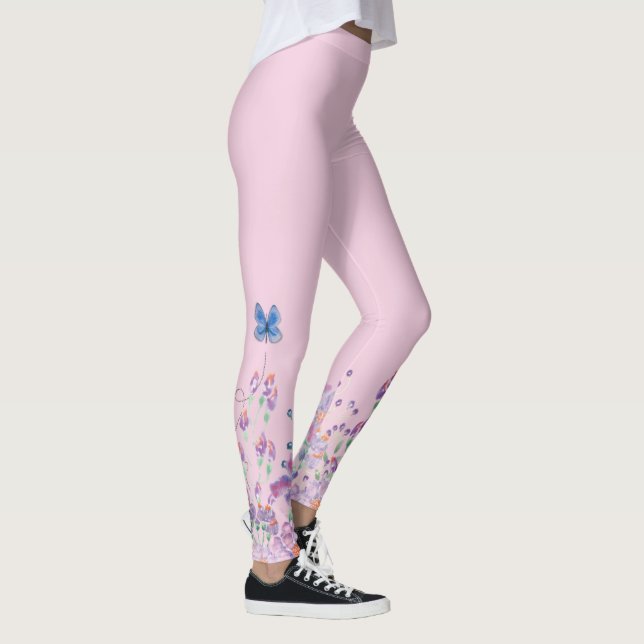 Blue Butterfly in Flowers  Leggings (Right)
