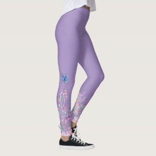 Blue Butterfly in Flowers Leggings