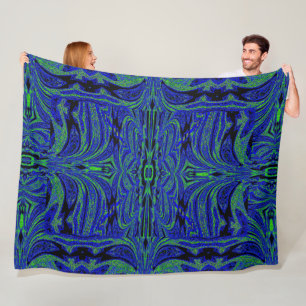 Blue Butterfly in Green Fleece Blanket
