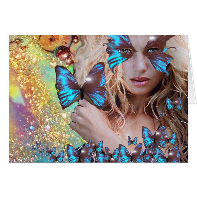 BLUE BUTTERFLY IN TEAL GREEN GOLD SPARKLES (Front Horizontal)