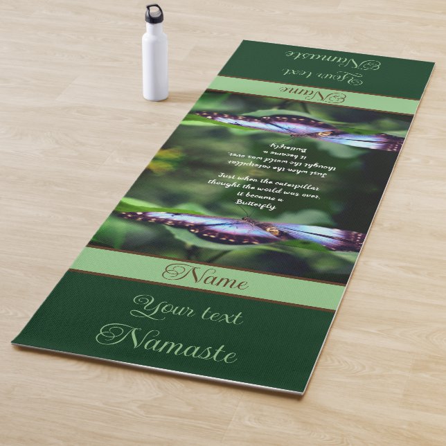 Blue Butterfly Inspirational Quote Personalised Yoga Mat (In Situ)