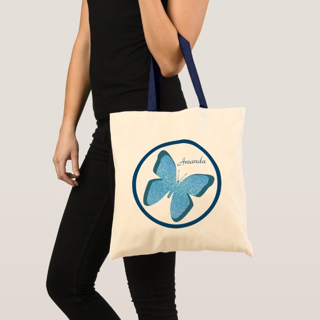 Blue Butterfly Jewel Personalized Tote Bag (Front (Product))