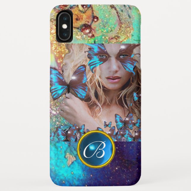 BLUE BUTTERFLY LADY,TEAL GOLD SPARKLE GEM MONOGRAM Case-Mate iPhone CASE (Back)
