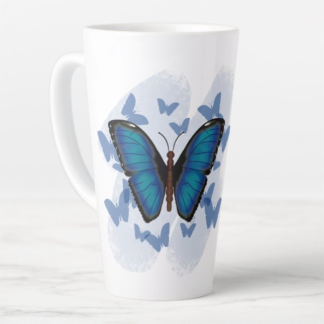 Blue Butterfly - Latte Mug (Left Angle)