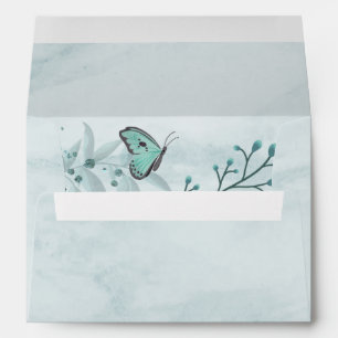 blue butterfly leaves floral wedding envelope