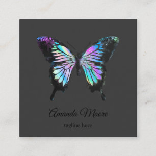 blue butterfly life coach therapist holograph opal square business card