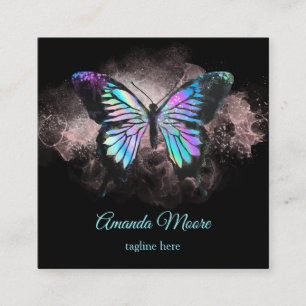 blue butterfly life coach therapist holograph opal square business card