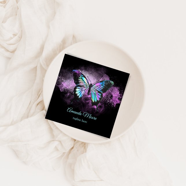 blue butterfly life coach therapist holograph opal square business card (Creator Uploaded)