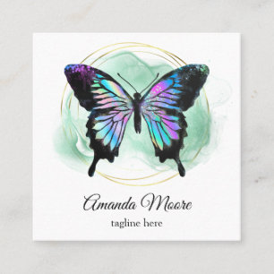 blue butterfly life coach therapist holograph squa square business card