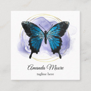 blue butterfly life coach therapist holograph squa square business card