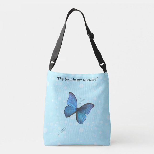 Blue Butterfly & Light Blue Orbs Crossbody Bag (Back)