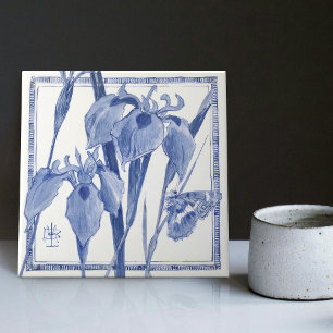 Blue Butterfly Lily Wall Decor Art Nouveau Lilies Tile