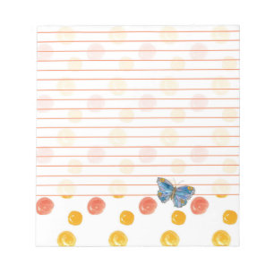 Blue Butterfly Lined Orange Polka Dots Notepad