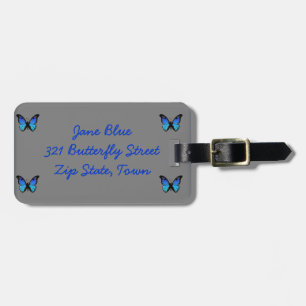 blue butterfly luggage tag