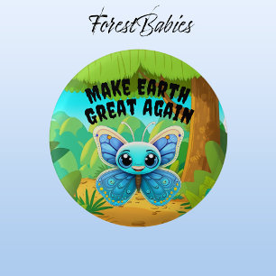Blue Butterfly, Make Earth Great Again, Wildlife 3 Cm Round Badge