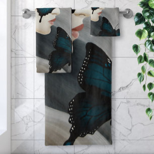 Blue Butterfly Masquerade Elegant Fantasy  Bath Towel Set