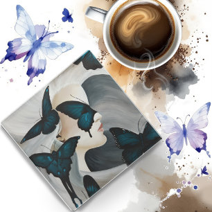Blue Butterfly Masquerade Elegant Fantasy  Glass Coaster