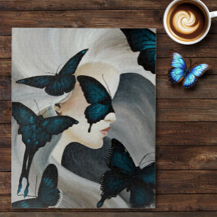 Blue Butterfly Masquerade Elegant Fantasy Jigsaw Puzzle