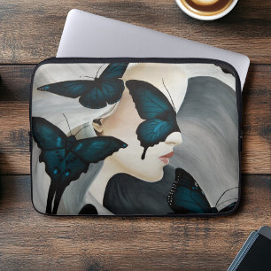 Blue Butterfly Masquerade Elegant Fantasy Laptop Sleeve